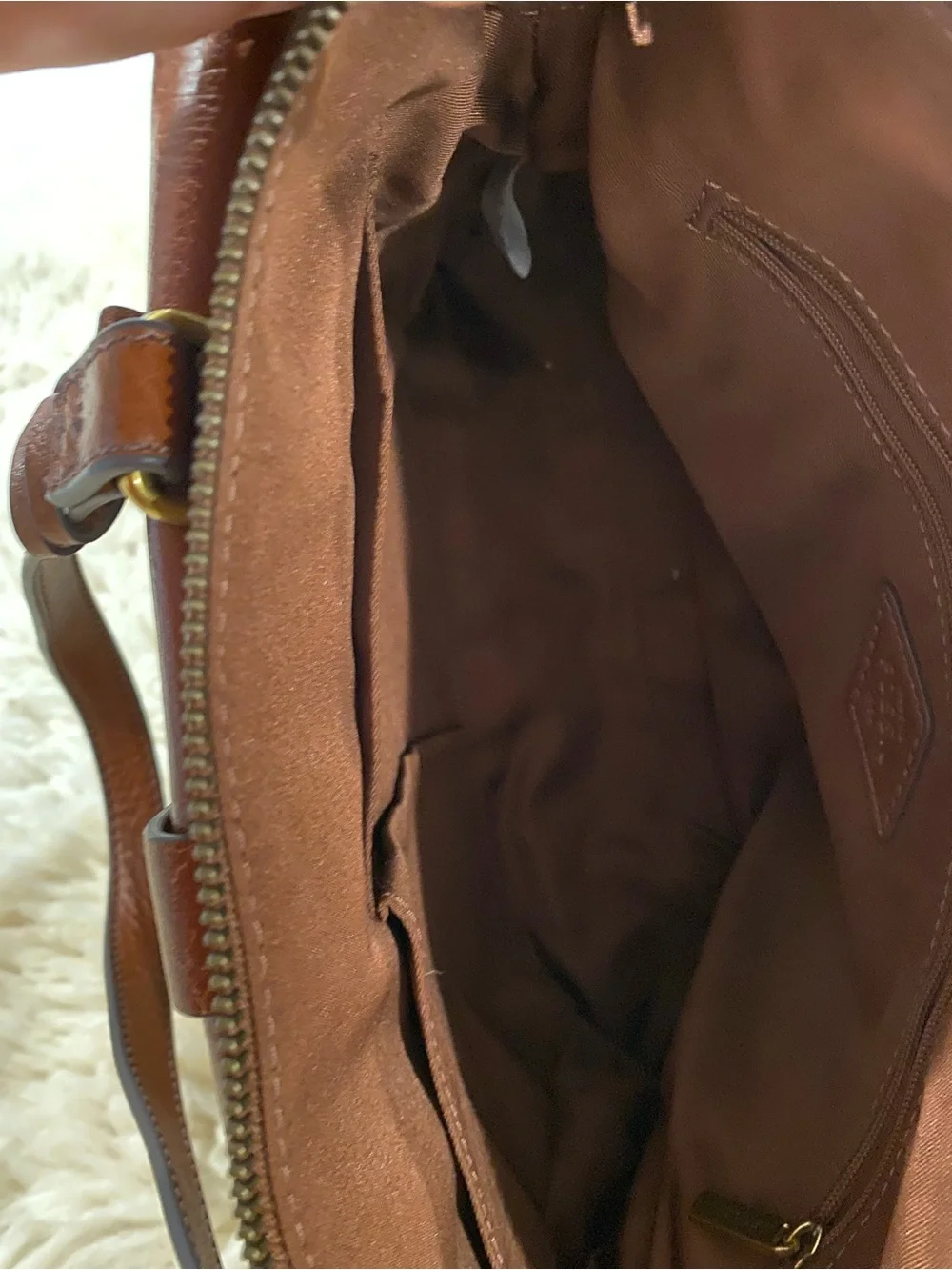 Fossil  Kinley Leather Large Satchel  Brown with Key Charm